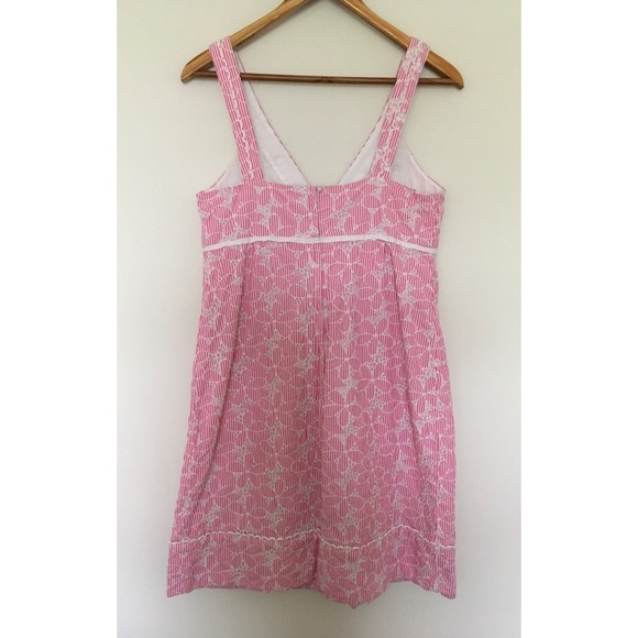 Lilly Pulitzer Shift Pink Striped Eyelet Floral Sleeveless Dress 10 Barbiecore - Picture 6 of 13